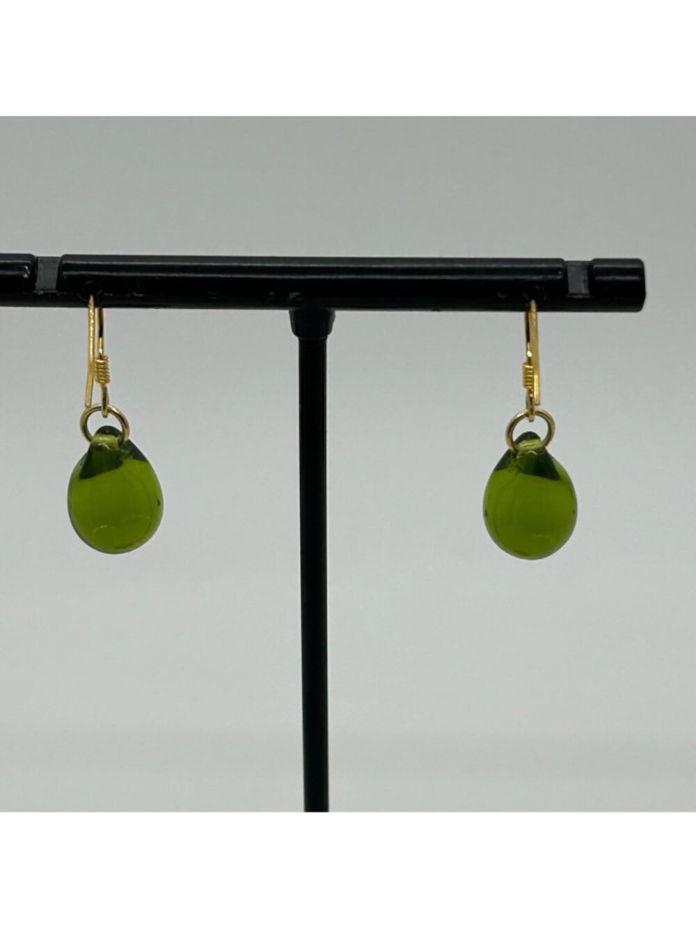 Handmade Green Teardrop Glass Earrings With Sterling Silver Wire Hooks For Women - Picture 10 of 15